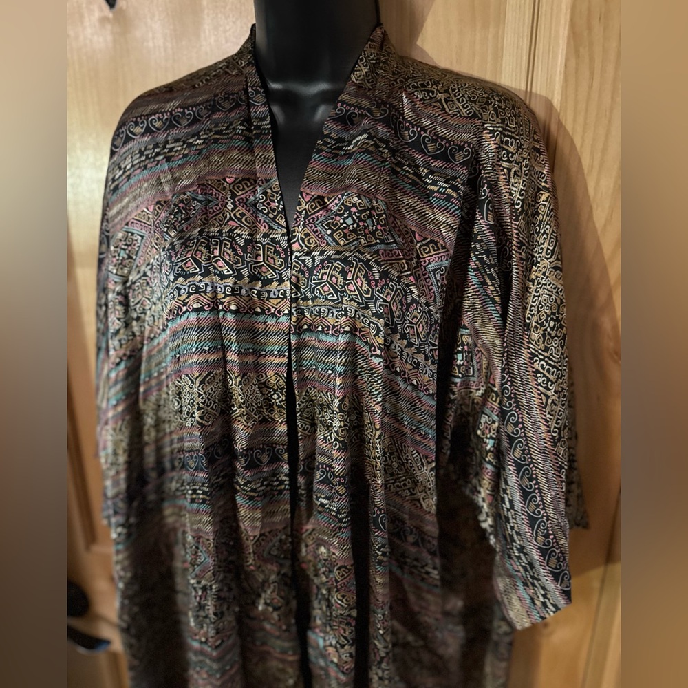 100% Silk Multicolor Patterned Duster - image 2